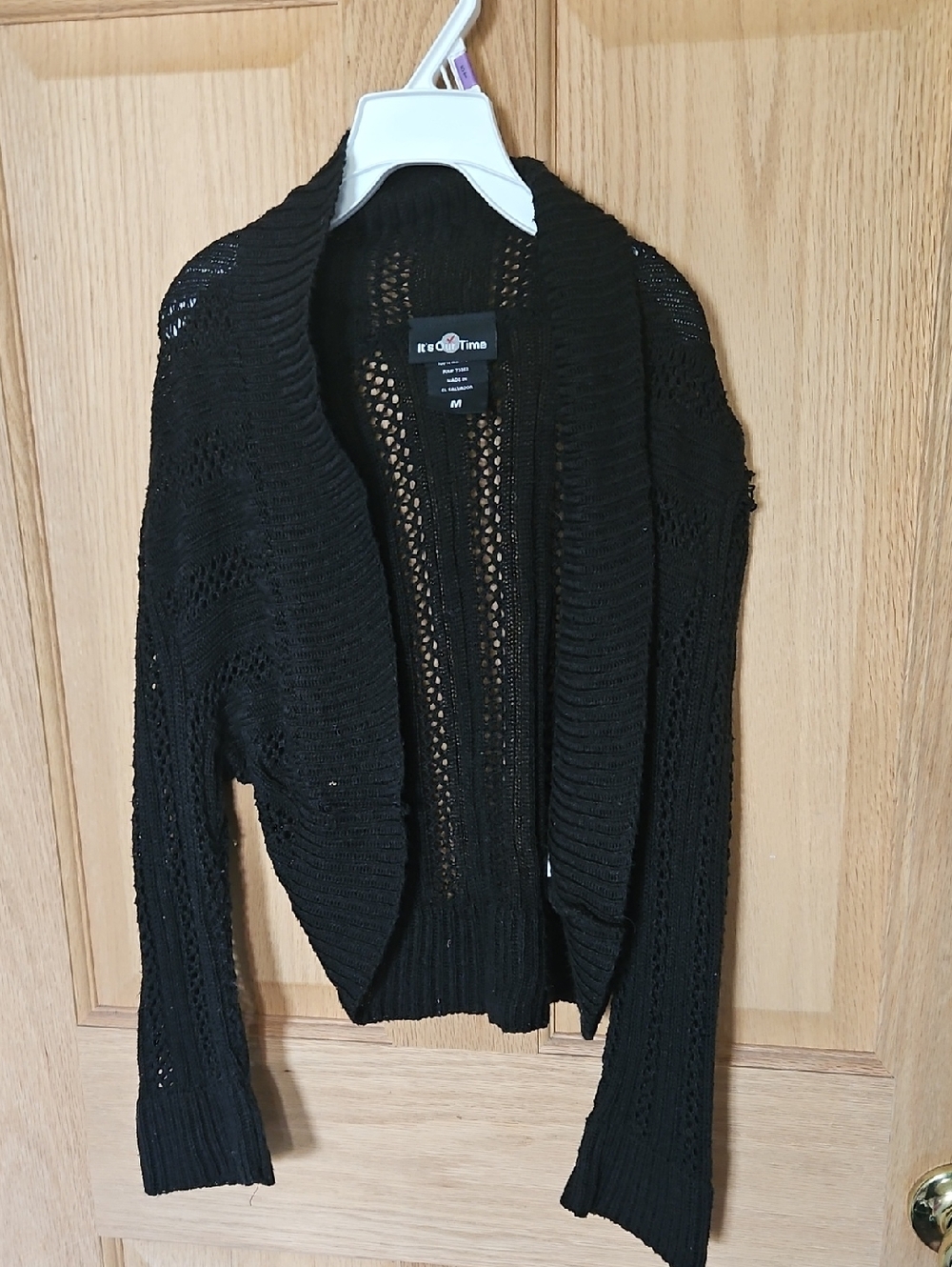 It's Our Time Black Open-Knit Shawl Cardigan